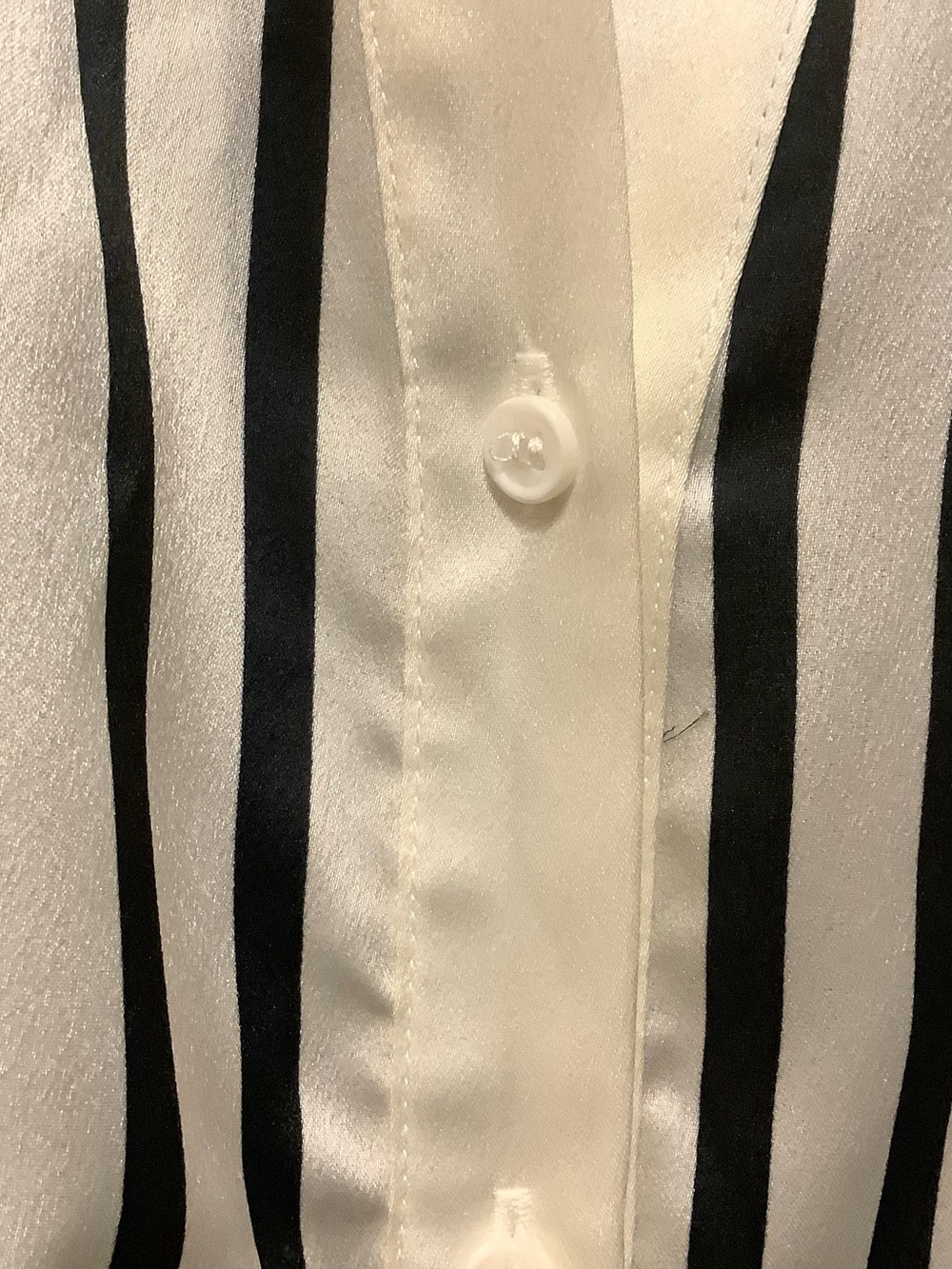 Black and White Vertical Stripe Tie-Front Blouse Split Bell Sleeve Chic Flowy M - Picture 5 of 10